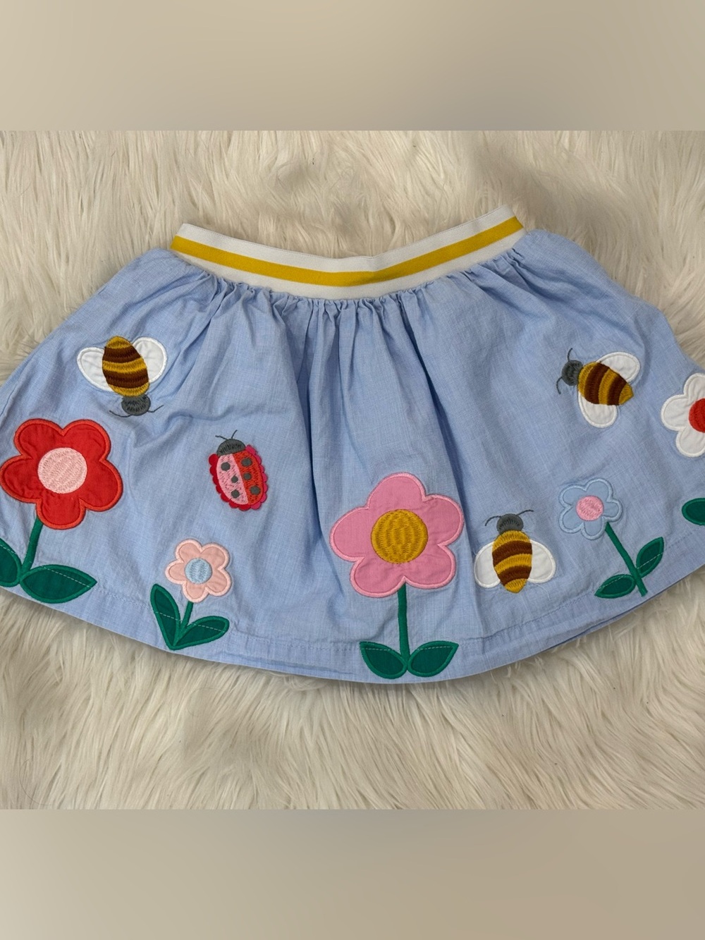 Mini Boden Light Blue Floral & Bee Appliqué Skirt